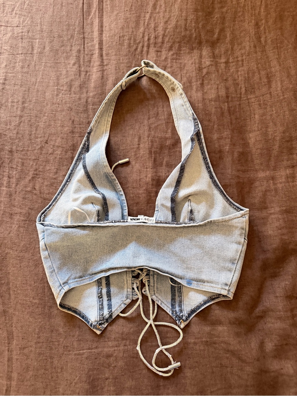 Women’s Light Gray Denim Halter Corset Top